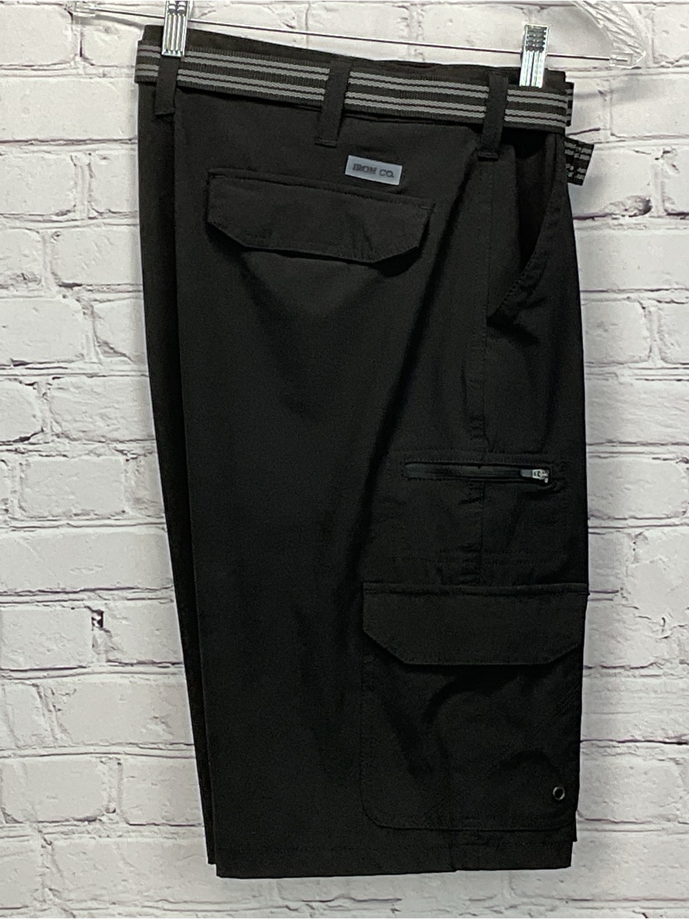 Iron Co Cargo Shorts Men's Size 32 Black Belted Outdoor Hiking Pockets Travel
